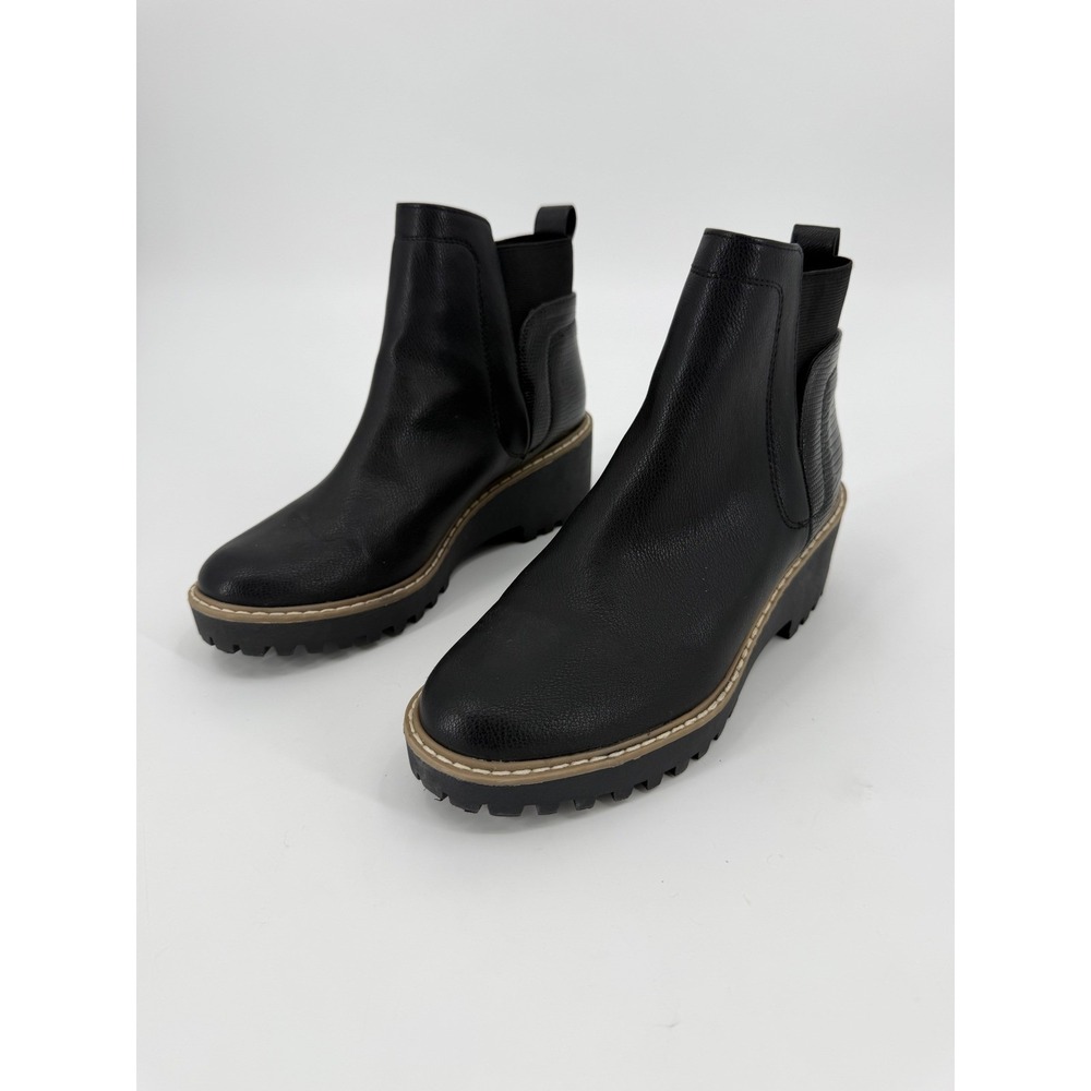 Dolce Vita Black Mixed Texture Lug Sole Chelsea Ankle Boots Womens 8 Platform